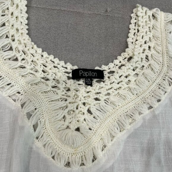 [L/XL]Papillon Blanc  3/4 Sleeve Crochet Blouse - Picture 4 of 7